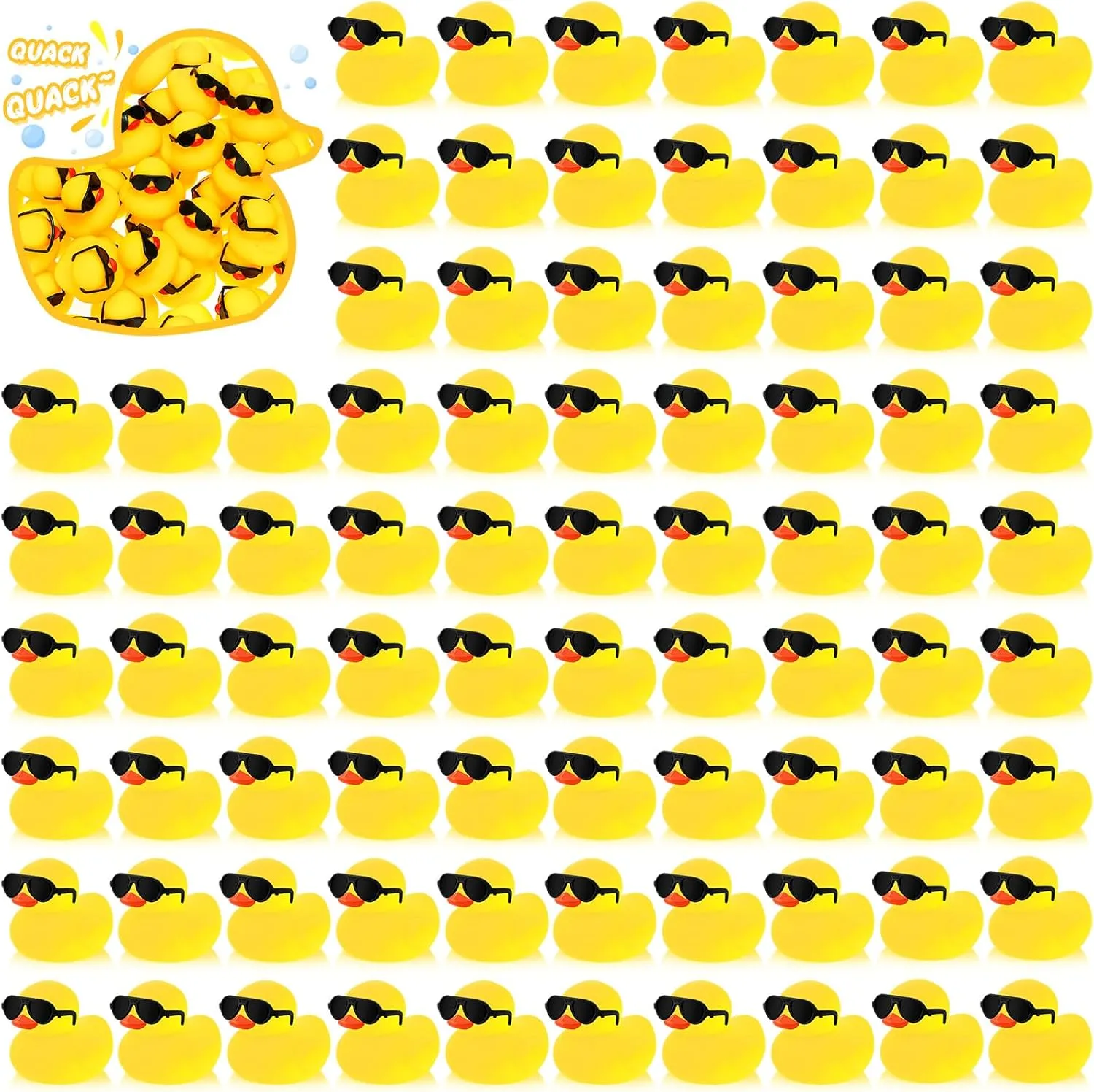 Hiboom 300 Pack Mini Rubber Ducks Set Bath Toys in Bulk with Sunglasses Float Squeak Tiny Baby Shower Rubber Duck Bathtub Pool Toy for Kids Party Birthday Supplies Prize Rewards(Yellow)