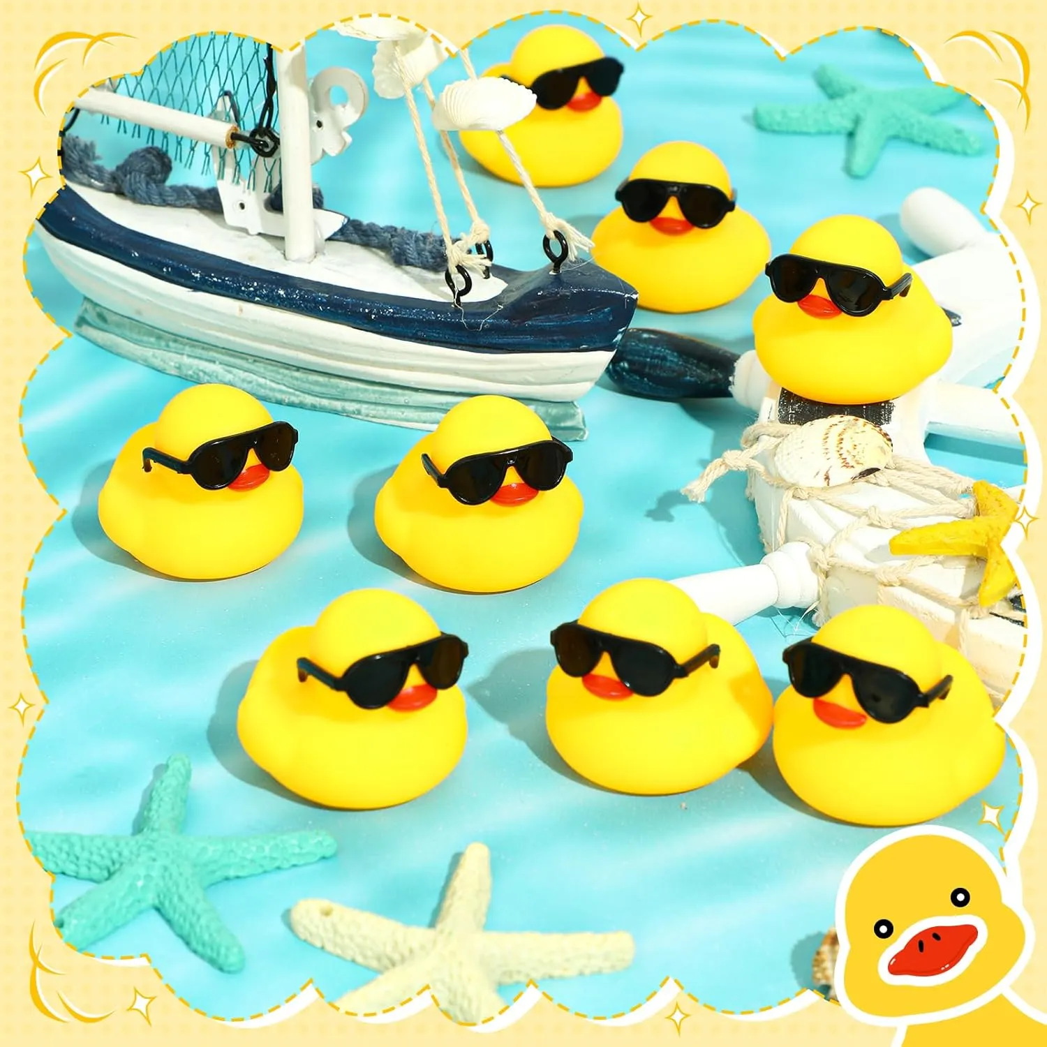 Hiboom 300 Pack Mini Rubber Ducks Set Bath Toys in Bulk with Sunglasses Float Squeak Tiny Baby Shower Rubber Duck Bathtub Pool Toy for Kids Party Birthday Supplies Prize Rewards(Yellow)