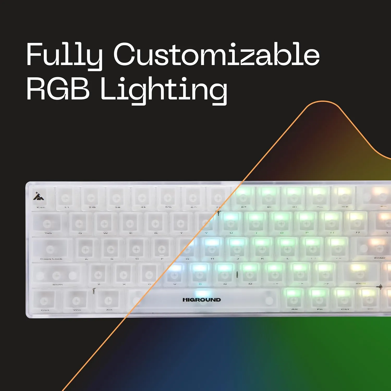 Higround Crystal Opal Basecamp 65% Mechanical USB Wired Gaming Keyboard, Silent Glacier Switches, Programmable RGB, Transparent/Translucent, Hot-Swappable, Deep Thock Creamy Sounding PC Keyboard