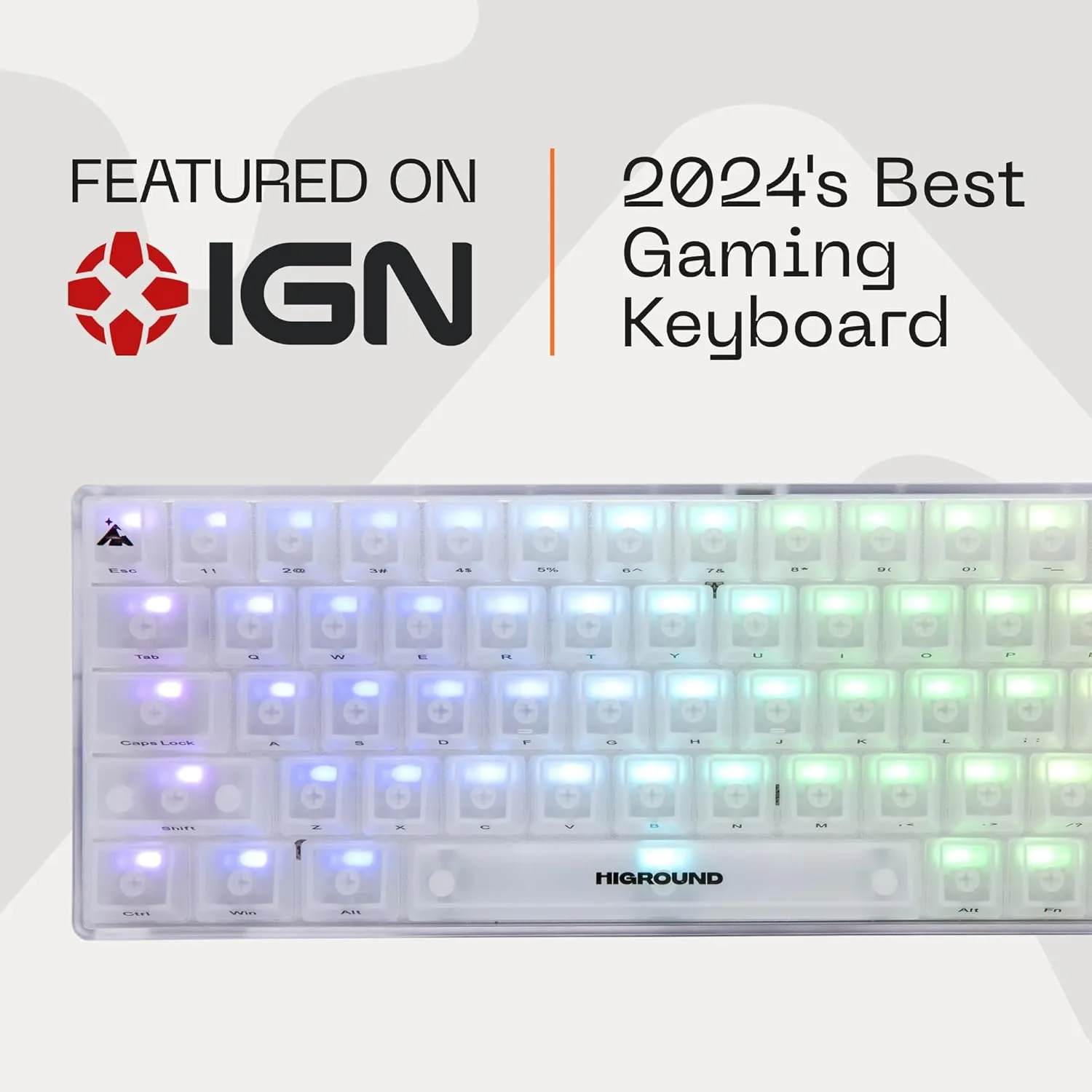 Higround Crystal Opal Basecamp 65% Mechanical USB Wired Gaming Keyboard, Silent Glacier Switches, Programmable RGB, Transparent/Translucent, Hot-Swappable, Deep Thock Creamy Sounding PC Keyboard