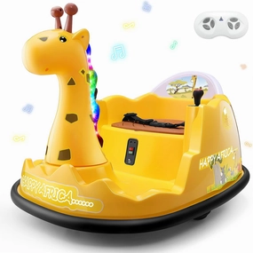 Hikole Bumper Cars for Toddlers, 12V Baby & Kids Bumper Car with Remote, Giraffe Shape for Boys & Girls Age 2-5, 2 Driving Modes, 3-Speeds, Large Seat, Rubber Bumpering Tyre, LED Light, Music, Yellow