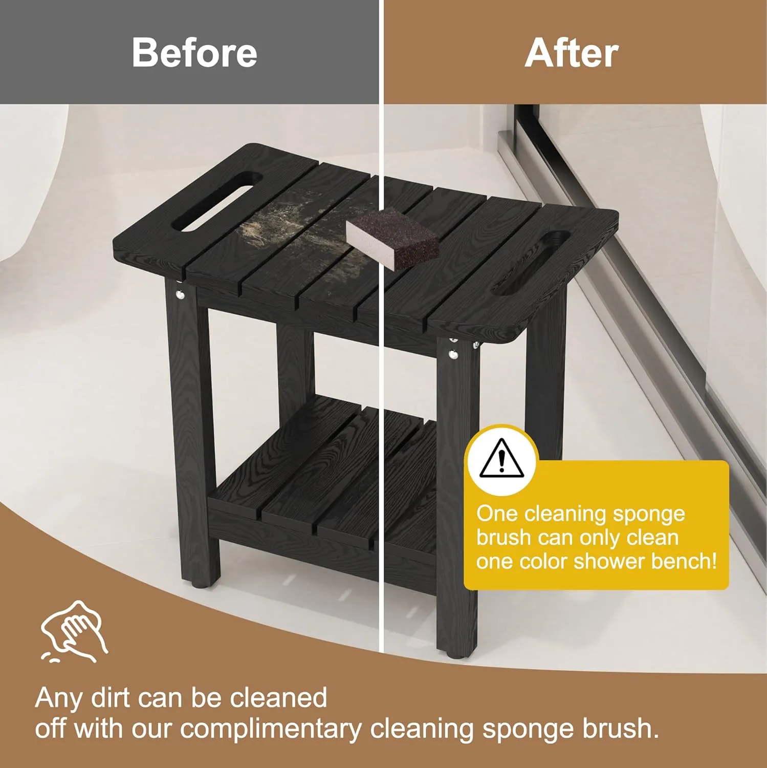HIPS Shower Benches for Inside Shower, Shower Stool with Space-Efficient Storage Shelf, Waterproof Shower Chair Seat for Spa Bathroom(Black)
