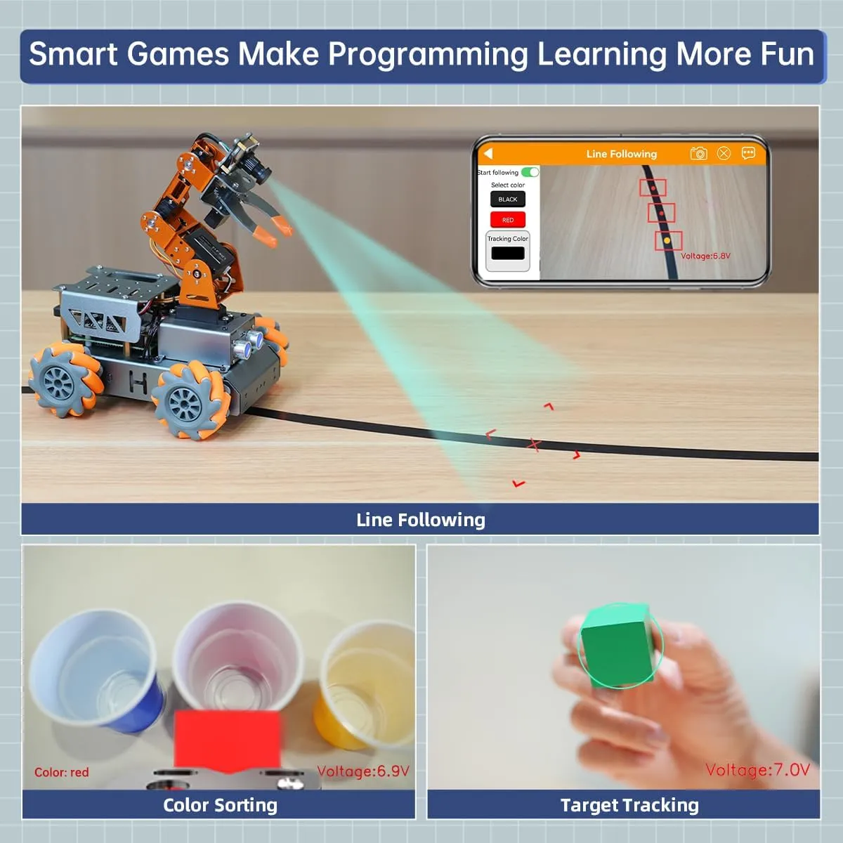 HIWONDER 5DOF AI Vision Robotic Arm Raspberry Pi 5 Smart Robot Arm Mecanum Wheel Chassis Robot Car Kit(Without RPi Board)