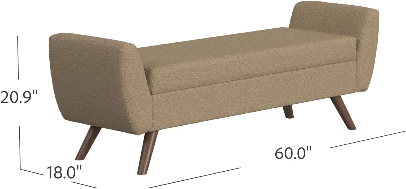 HomePop Modern Storage Bench with Wood Legs Home Décor|Bench with Storage for Living Room & Bedroom - Brown Boucle