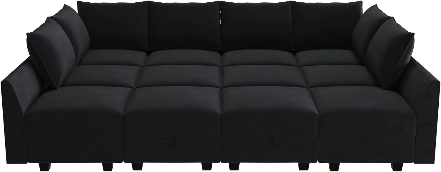 HONBAY Modular Sectional Sleeper Sofa Couch with Storage Seat Modular Convertible Sectional Couch Bed Module Sleeper Couch for Living Room,Black