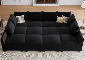 HONBAY Modular Sectional Sleeper Sofa Couch with Storage Seat Modular Convertible Sectional Couch Bed Module Sleeper Couch for Living Room,Black