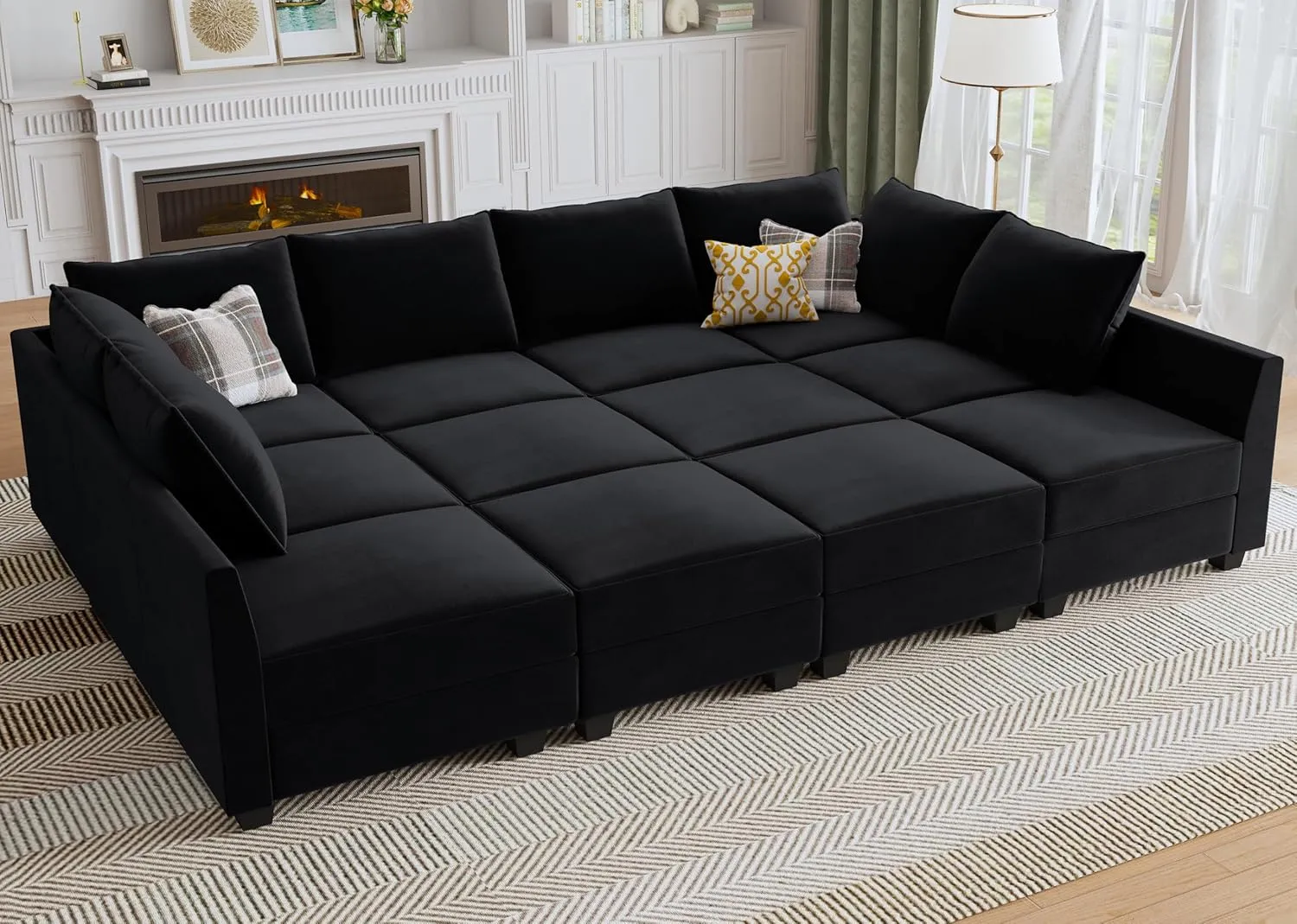 HONBAY Modular Sectional Sleeper Sofa Couch with Storage Seat Modular Convertible Sectional Couch Bed Module Sleeper Couch for Living Room,Black