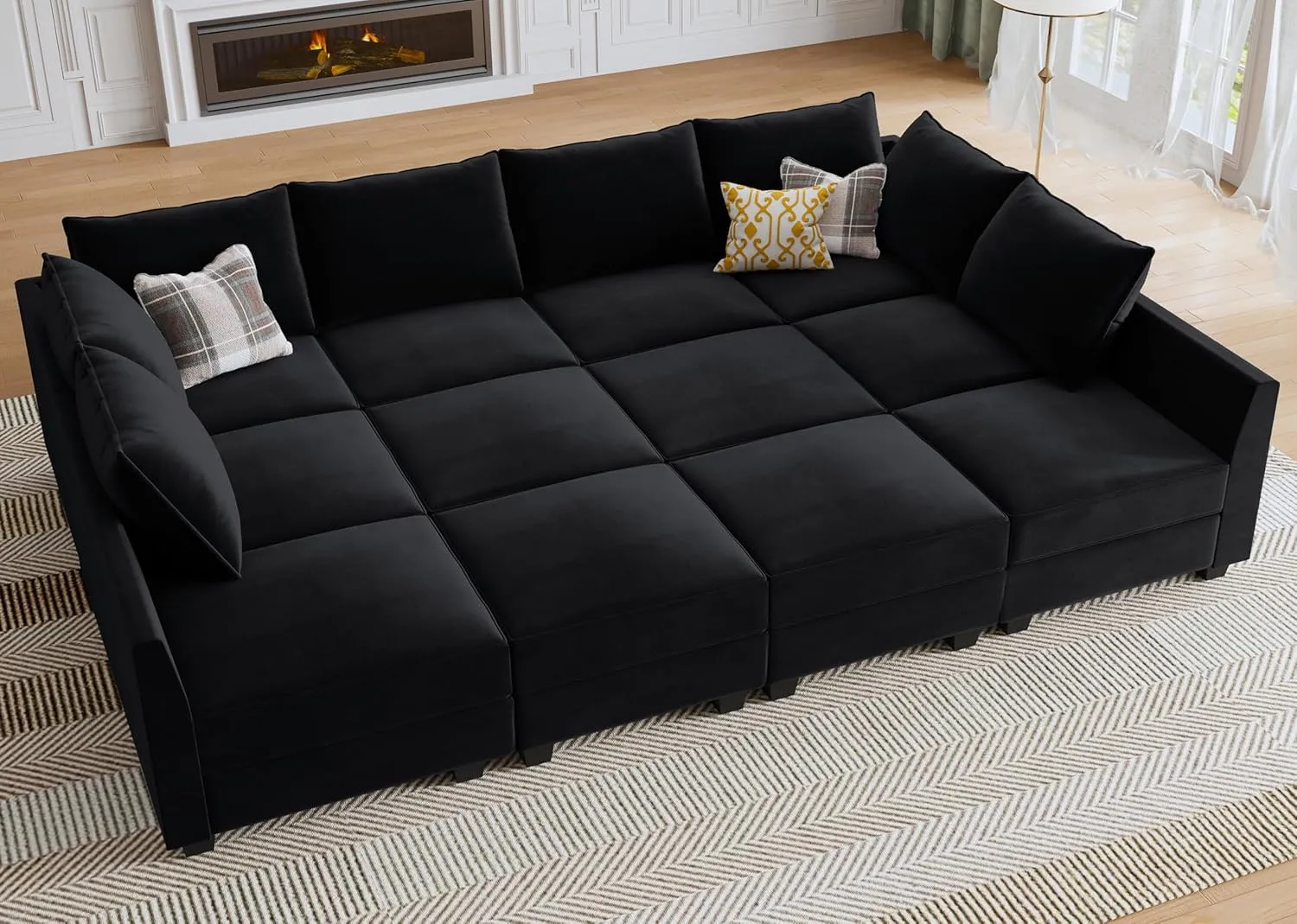 HONBAY Modular Sectional Sleeper Sofa Couch with Storage Seat Modular Convertible Sectional Couch Bed Module Sleeper Couch for Living Room,Black