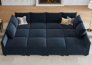 HONBAY Modular Sectional Sleeper Sofa Couch with Storage Seat Modular Convertible Sectional Couch Bed Module Sleeper Couches for Living Room,Dark Blue