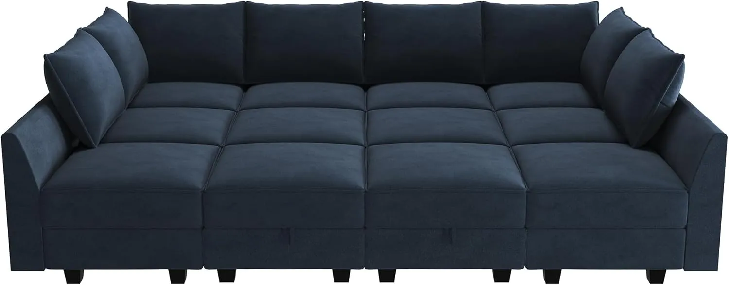 HONBAY Modular Sectional Sleeper Sofa Couch with Storage Seat Modular Convertible Sectional Couch Bed Module Sleeper Couches for Living Room,Dark Blue