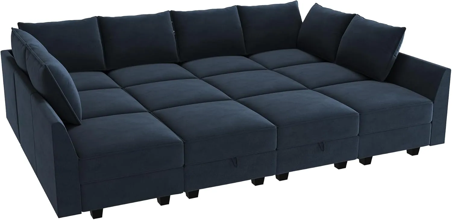 HONBAY Modular Sectional Sleeper Sofa Couch with Storage Seat Modular Convertible Sectional Couch Bed Module Sleeper Couches for Living Room,Dark Blue