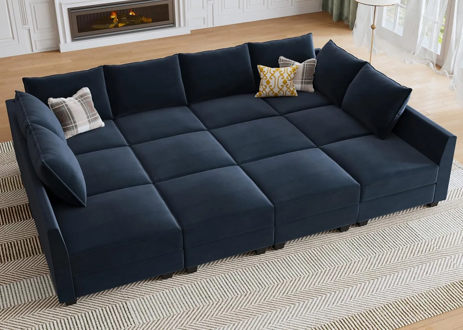 HONBAY Modular Sectional Sleeper Sofa Couch with Storage Seat Modular Convertible Sectional Couch Bed Module Sleeper Couches for Living Room,Dark Blue