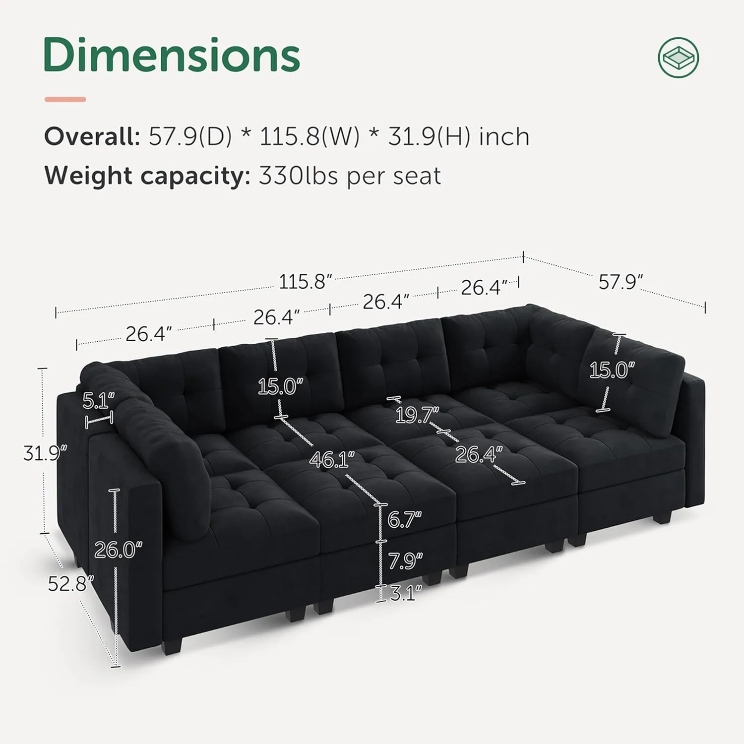 HONBAY Modular Sectional Sleeper Sofa with Storage, Velvet Modular Sofa Couch Oversized, 8-Seat Reversible Velvet Sleeper Sectional Sofa Bed for Living Room, Black