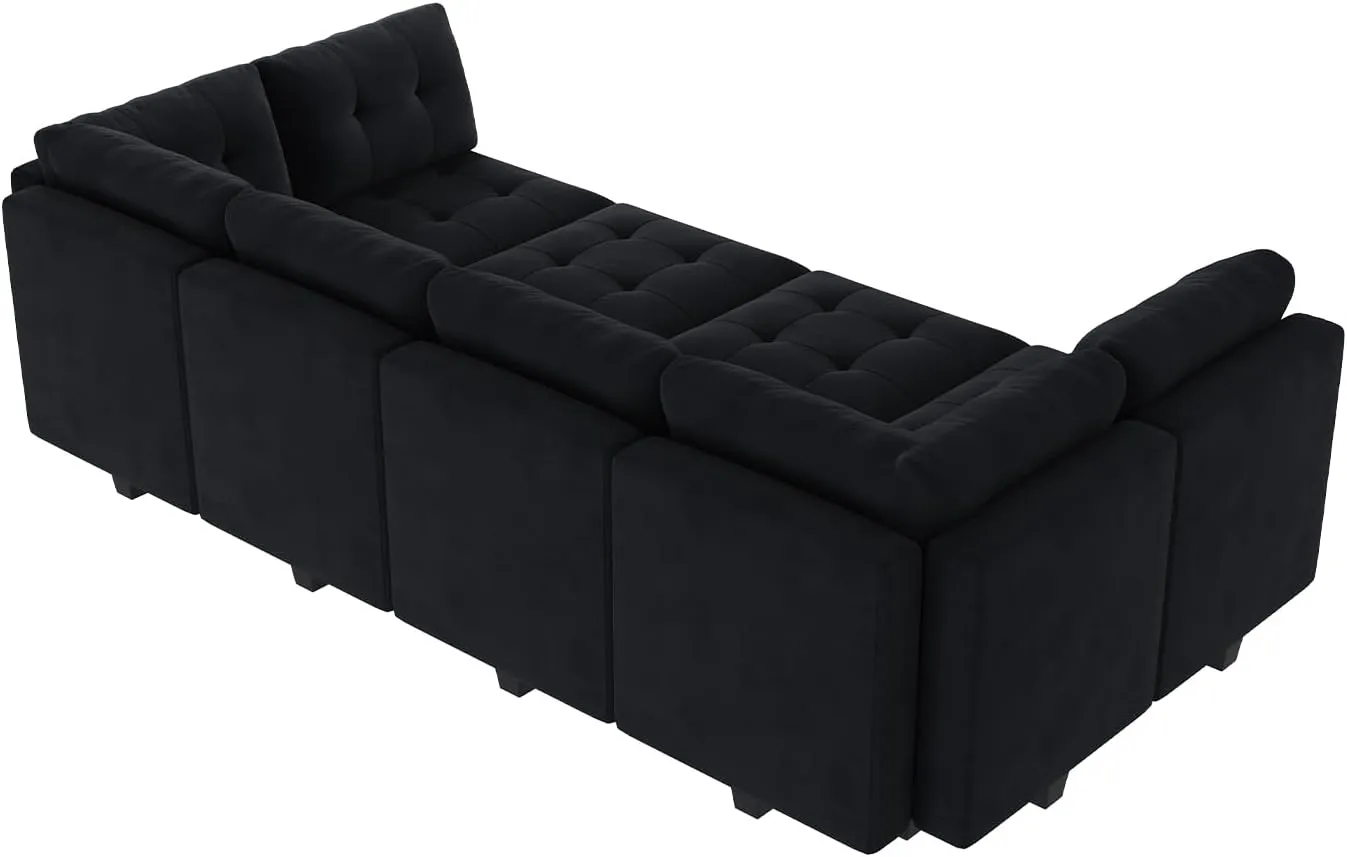 HONBAY Modular Sectional Sleeper Sofa with Storage, Velvet Modular Sofa Couch Oversized, 8-Seat Reversible Velvet Sleeper Sectional Sofa Bed for Living Room, Black