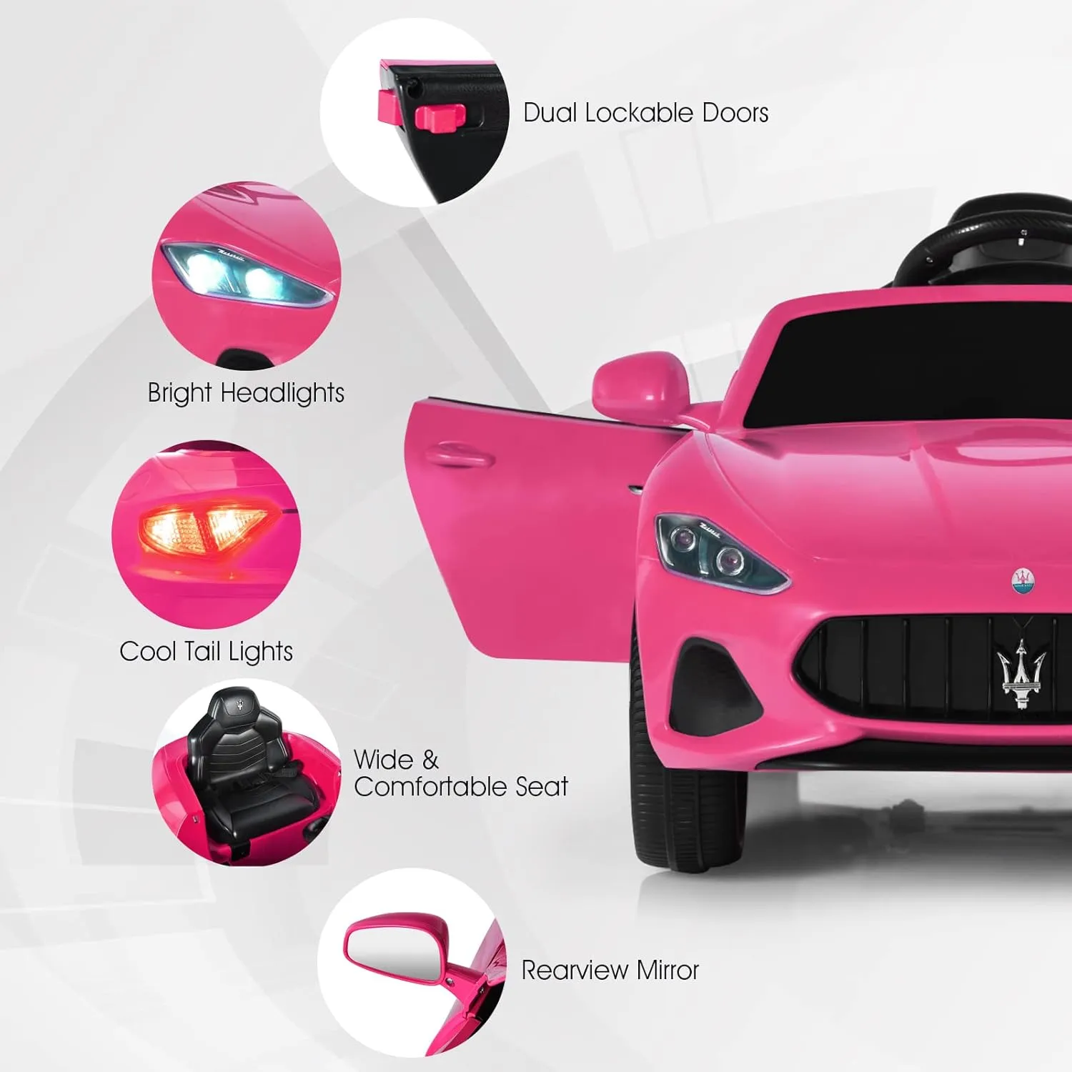 HONEY JOY Pink Ride On Car, Licensed Maserati GranCabrio, 12V Battery Powered Motorized Vehicle w/Remote Control, Spring Suspension, Double Doors, Lights, 4 Wheel Electric Vehicle for Kids(Pink)