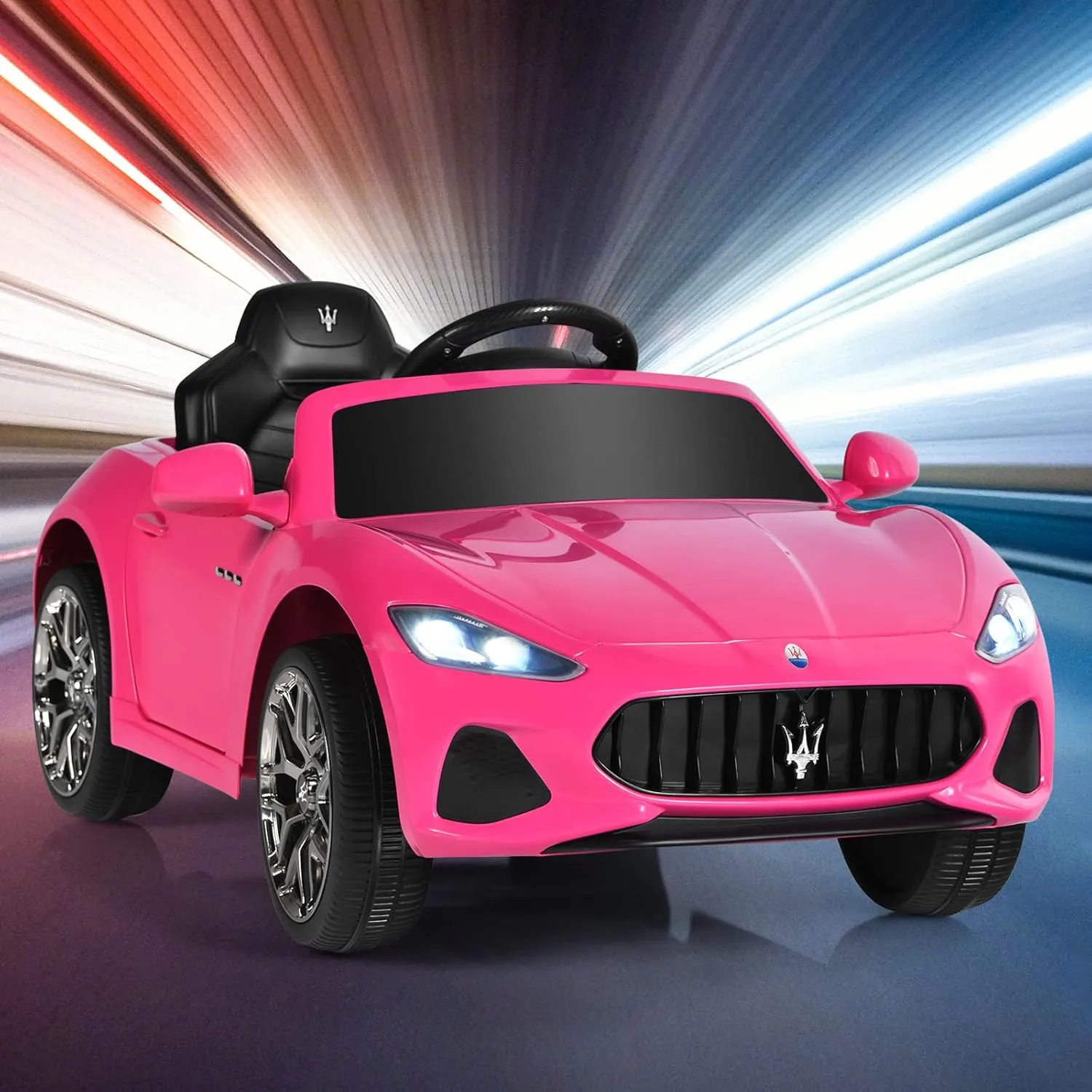 HONEY JOY Pink Ride On Car, Licensed Maserati GranCabrio, 12V Battery Powered Motorized Vehicle w/Remote Control, Spring Suspension, Double Doors, Lights, 4 Wheel Electric Vehicle for Kids(Pink)