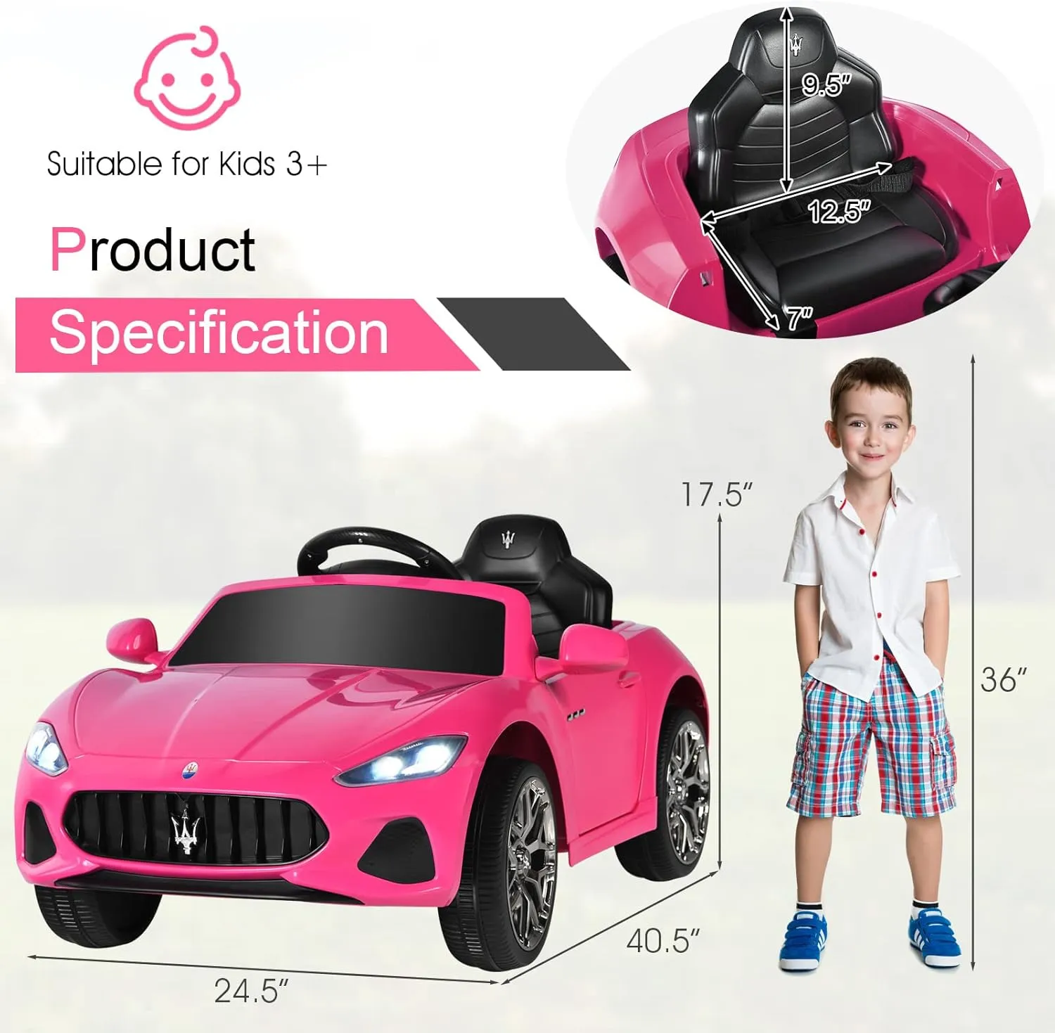 HONEY JOY Pink Ride On Car, Licensed Maserati GranCabrio, 12V Battery Powered Motorized Vehicle w/Remote Control, Spring Suspension, Double Doors, Lights, 4 Wheel Electric Vehicle for Kids(Pink)