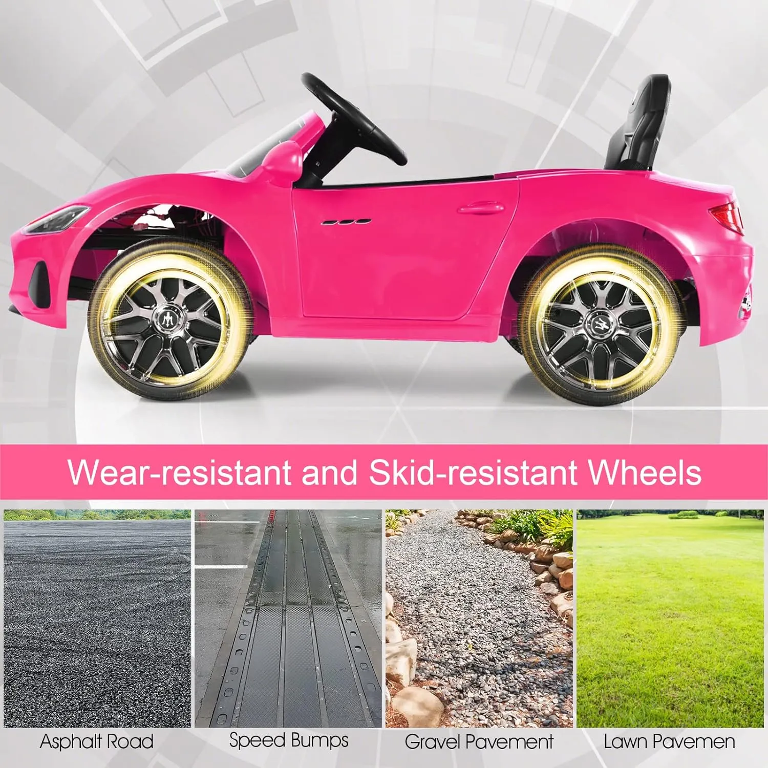 HONEY JOY Pink Ride On Car, Licensed Maserati GranCabrio, 12V Battery Powered Motorized Vehicle w/Remote Control, Spring Suspension, Double Doors, Lights, 4 Wheel Electric Vehicle for Kids(Pink)
