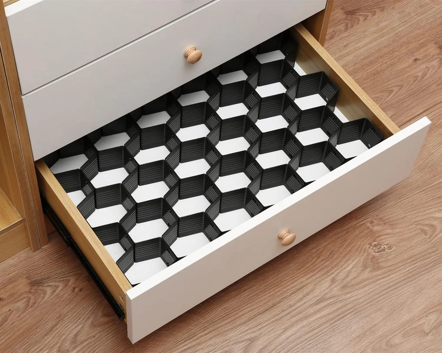 Honeycomb drawer organizer and divider, underwear, socks, tie sorter, office supplies and sundry sorting 32 pieces (Black)