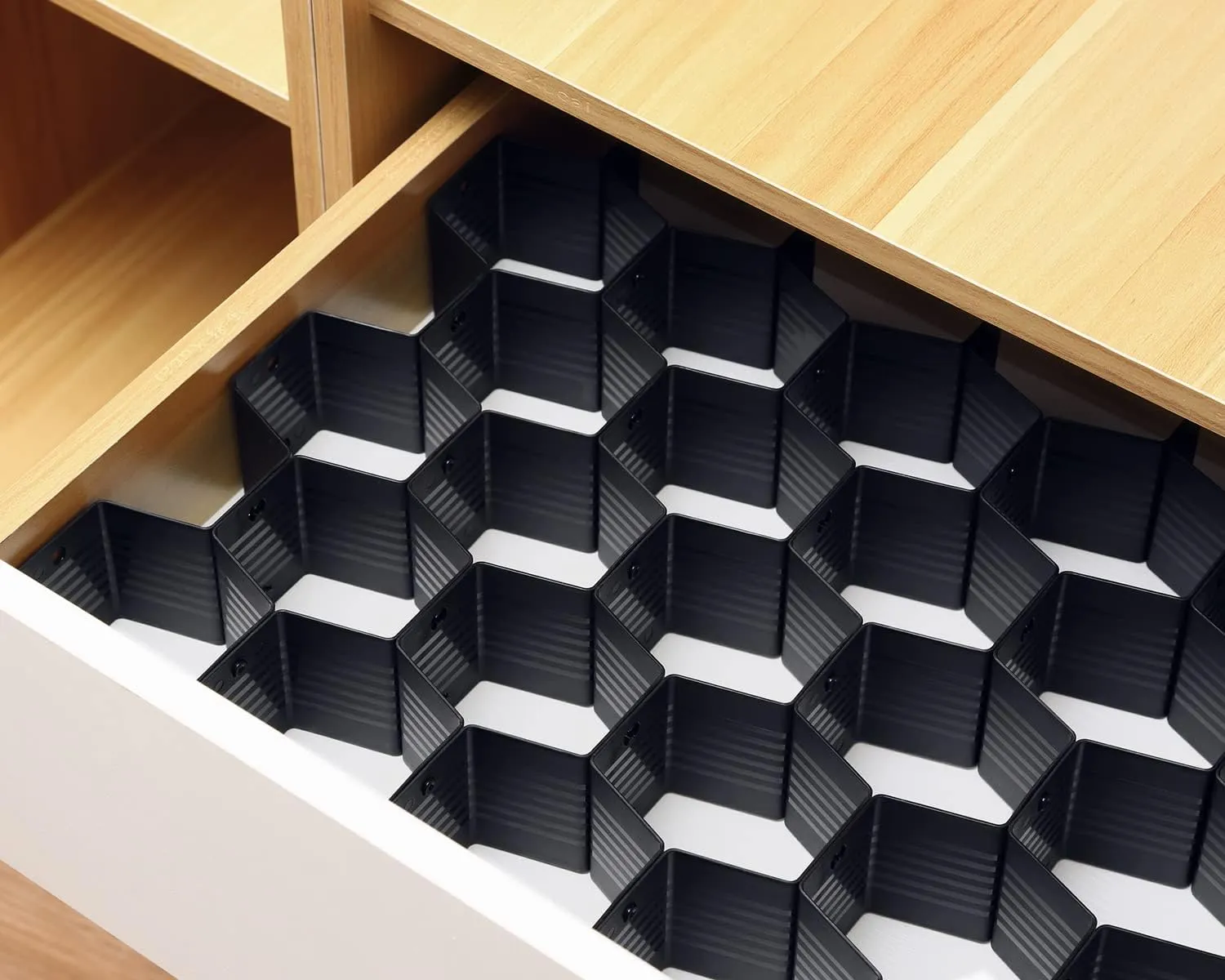Honeycomb drawer organizer and divider, underwear, socks, tie sorter, office supplies and sundry sorting 32 pieces (Black)