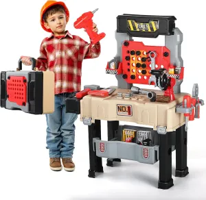 Honeystar Kids Tool Bench - Power Tools Workshop-Kids Workbench, 65 Pcs Realistic Toy Tools with Electronic Toy Drill, Gift for Boys & Girls Age 3-5, Khaki