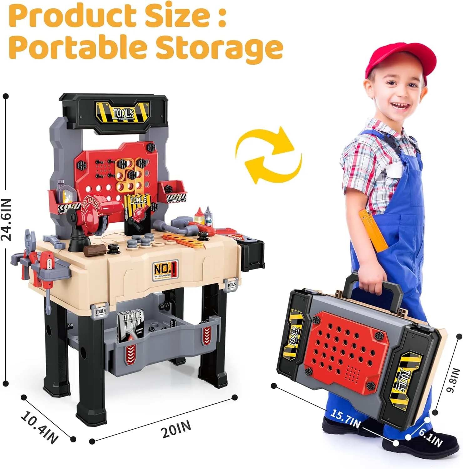 Honeystar Kids Tool Bench - Power Tools Workshop-Kids Workbench, 65 Pcs Realistic Toy Tools with Electronic Toy Drill, Gift for Boys & Girls Age 3-5, Khaki