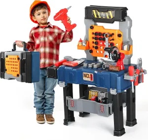 Honeystar Kids Tool Bench-Power Tools Workshop-Kids Workbench, 65 Pcs Realistic Toy Tools with Electronic Toy Drill, Gift for Boys & Girls Age 3-5, Navy Blue
