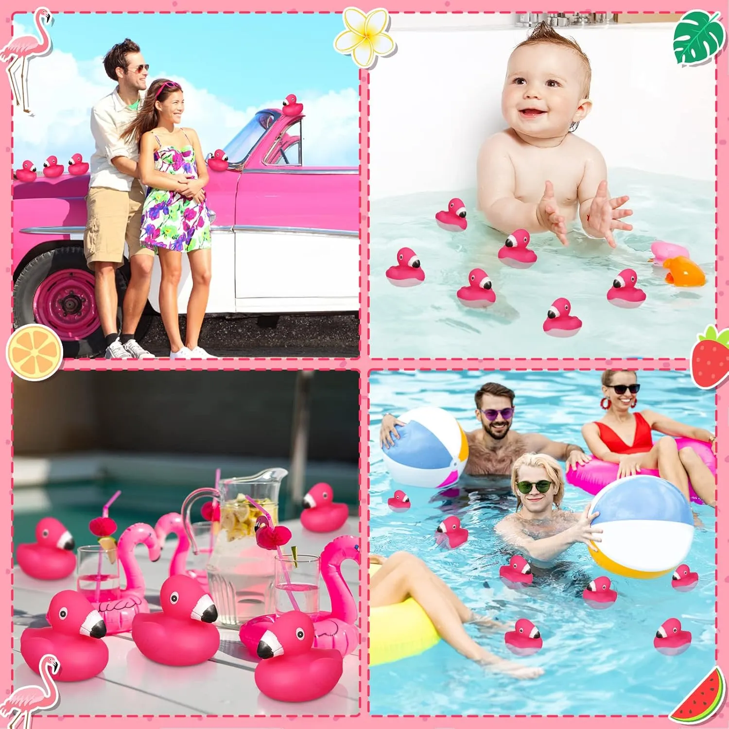 Honoson Flamingo Rubber Duckies Bulk Pink Flamingos Bath Toys Floating Squeak Seasonal Holiday Rubber Ducks for Baby Shower Party Favors, Cake Decoration, Classroom Prizes(100 Pcs)
