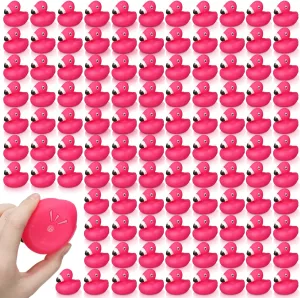Honoson Flamingo Rubber Duckies Bulk Pink Flamingos Bath Toys Floating Squeak Seasonal Holiday Rubber Ducks for Baby Shower Party Favors, Cake Decoration, Classroom Prizes(100 Pcs)
