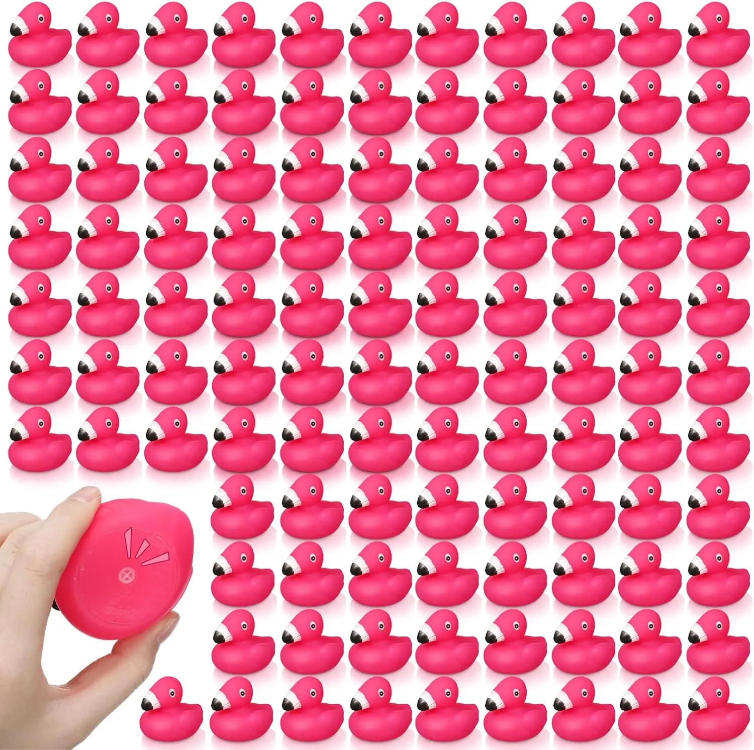 Honoson Flamingo Rubber Duckies Bulk Pink Flamingos Bath Toys Floating Squeak Seasonal Holiday Rubber Ducks for Baby Shower Party Favors, Cake Decoration, Classroom Prizes(100 Pcs)
