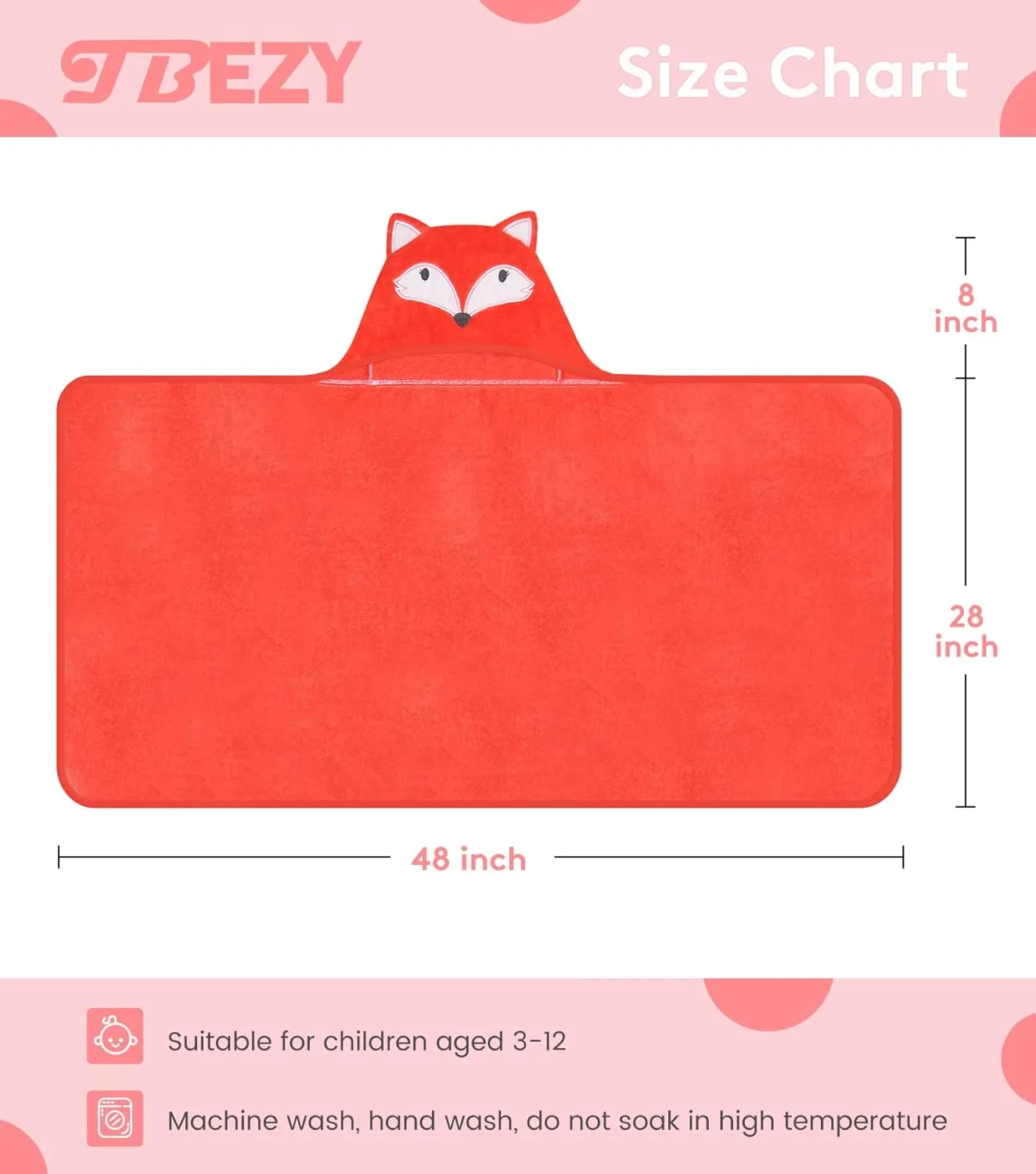 Hooded Towel for Kids 100% Cotton Ultra Soft with Unique Animal Design Large for Infants 3-10 Years (Fox)