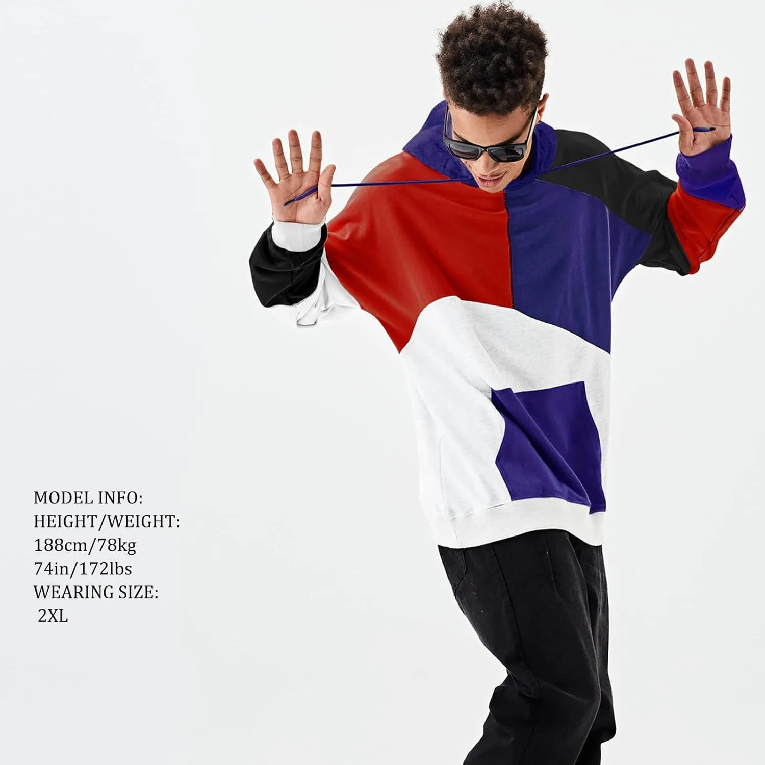 Hoodies for Men Color Block Hoodie with Design Hip Hop Colorful Hooded Pullover Novelty Sweatshirt