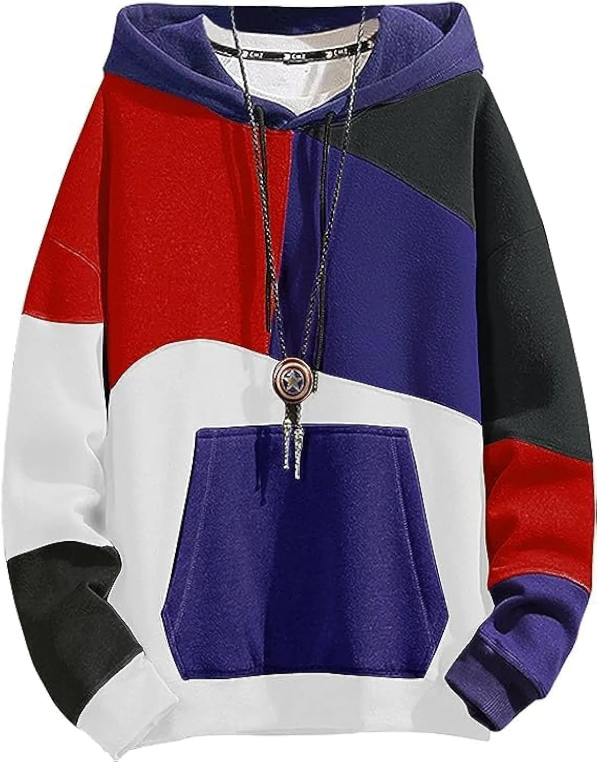 Hoodies for Men Color Block Hoodie with Design Hip Hop Colorful Hooded Pullover Novelty Sweatshirt