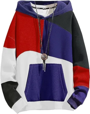 Hoodies for Men Color Block Hoodie with Design Hip Hop Colorful Hooded Pullover Novelty Sweatshirt