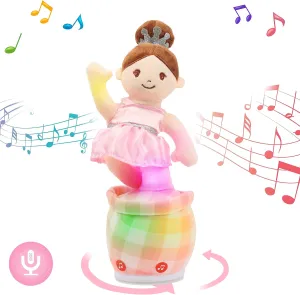 Hopearl Dancing Ballerina Girl Repeats What You Said Chasing Dancer Singing Mimicking Interactive Animated Toy Bump and Go Speaking Gifts for Toddlers, 13''