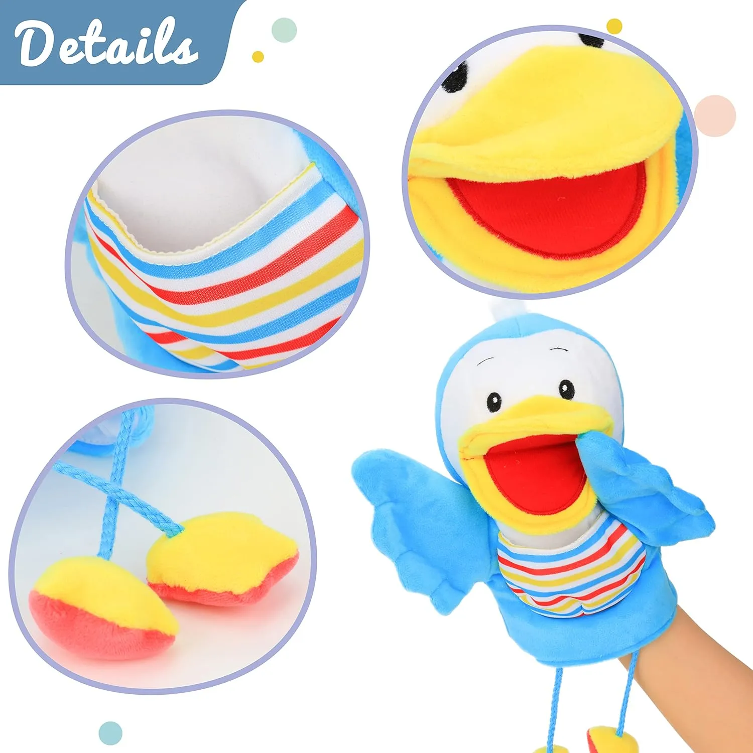 Hopearl Plush Bird Hand Puppet with Open Movable Mouth for Imaginative Play, Role Play, Interactive Toy for Storytelling Teaching Puppet Theater, Gifts for Kids Boys Girls, Blue, 16''