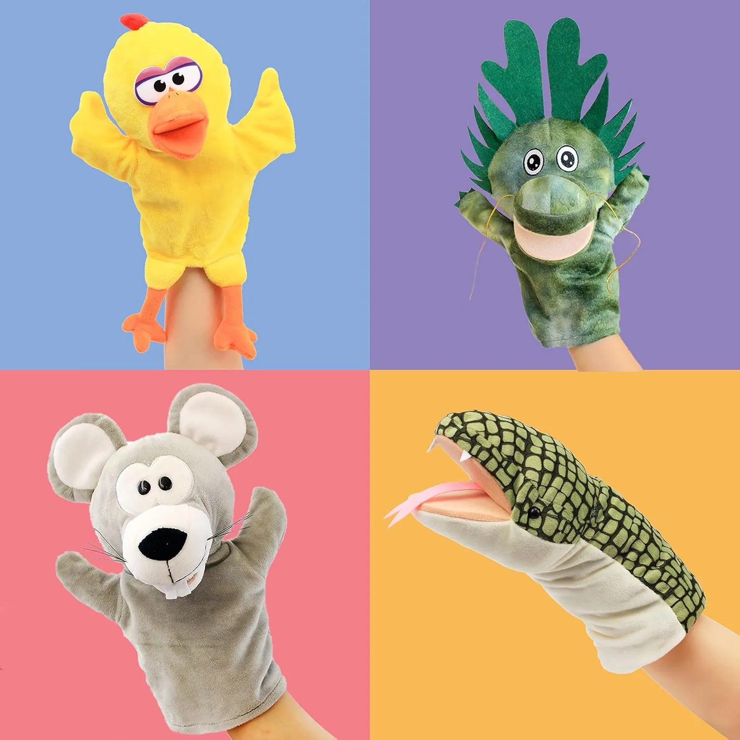 Hopearl Plush Mouse Hand Puppet with Open Movable Mouth for Imaginative Play, Role Play, Interactive Toy for Storytelling Teaching Puppet Theater, Gifts for Kids Boys Girls, Gray, 11''