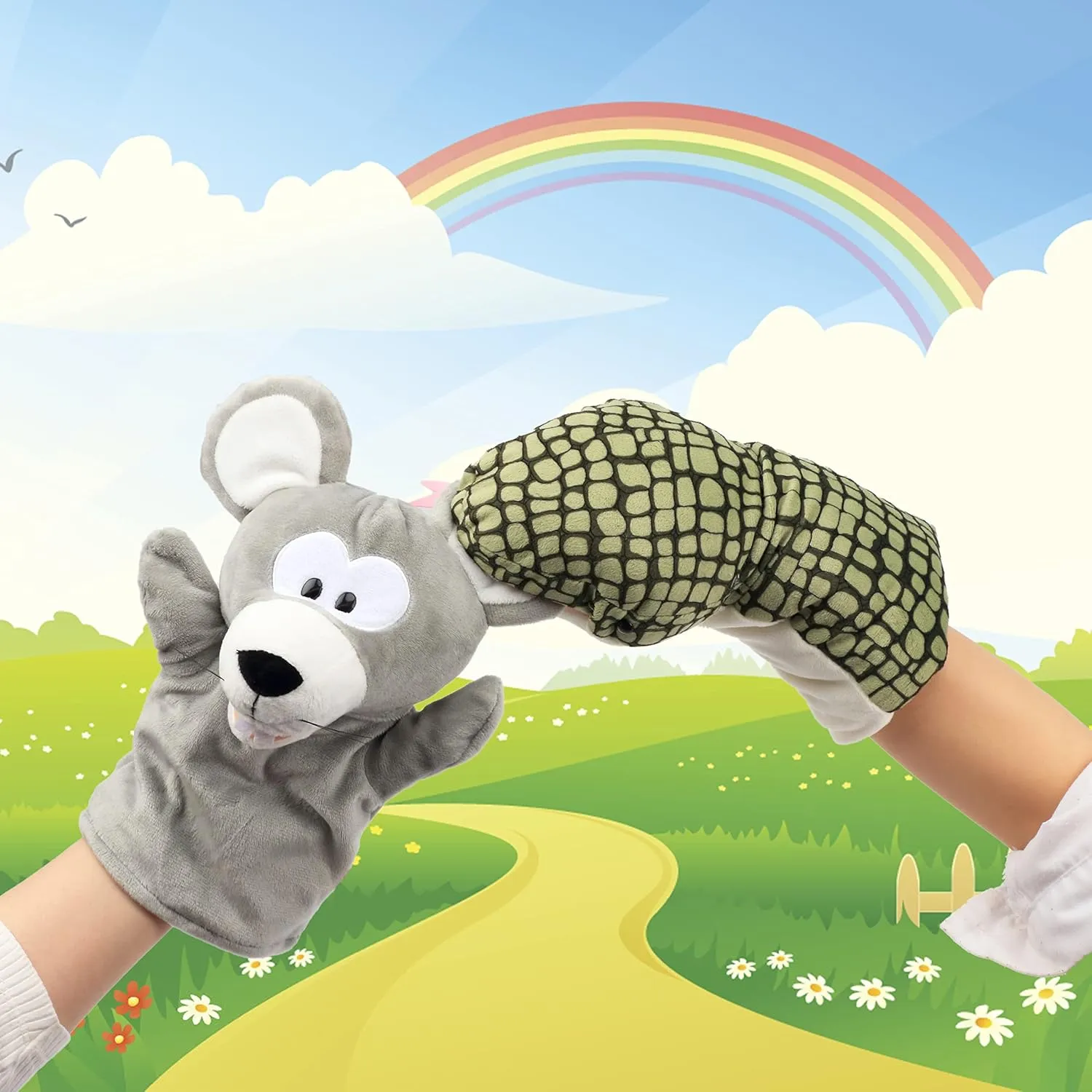 Hopearl Plush Mouse Hand Puppet with Open Movable Mouth for Imaginative Play, Role Play, Interactive Toy for Storytelling Teaching Puppet Theater, Gifts for Kids Boys Girls, Gray, 11''