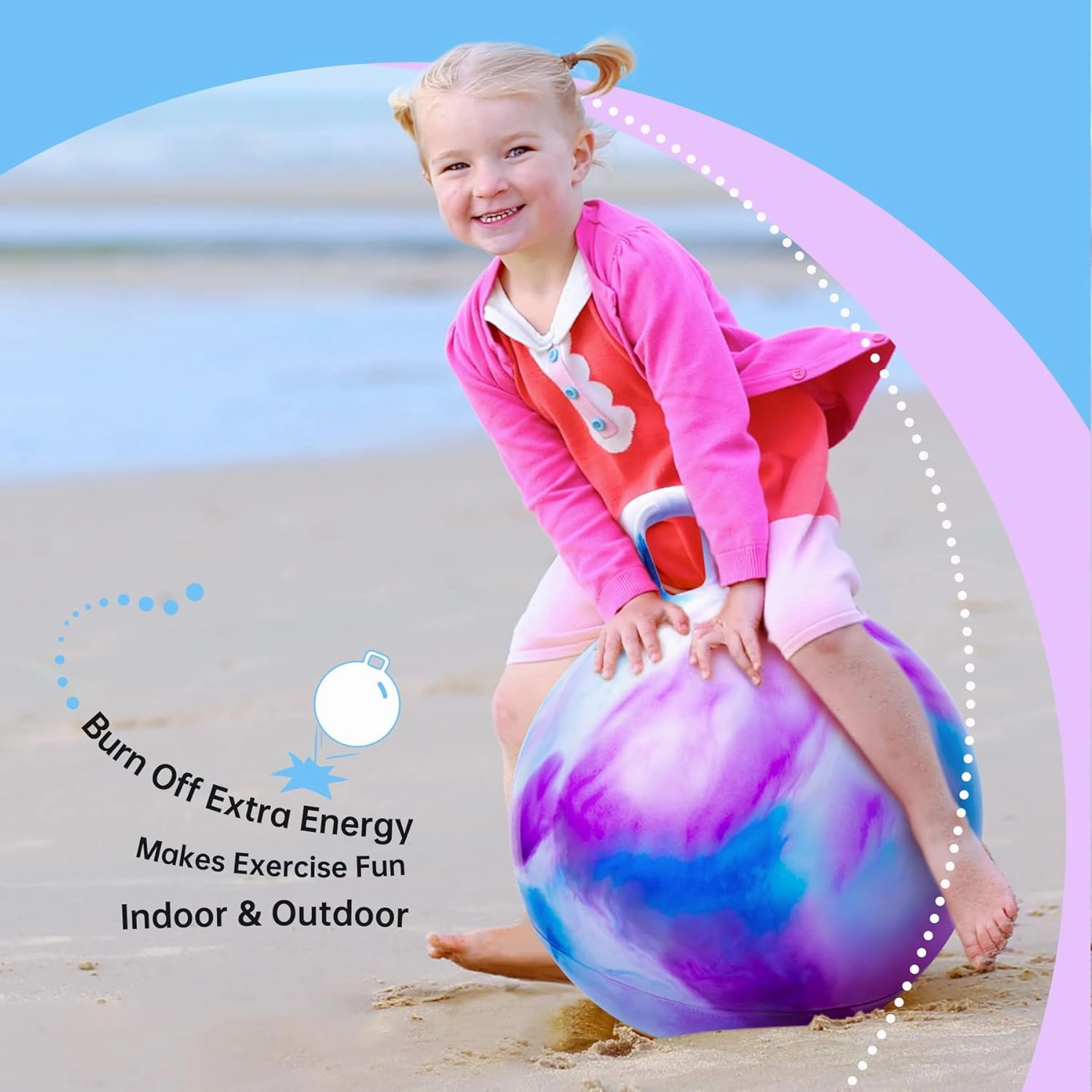 Hopper Ball, Hopping Toys for Kids, 20 inch Bouncy Ball with Handle for Boys Girls Aged 5-12, Inflatable Clouds Bounce Hopper Toy with Pump