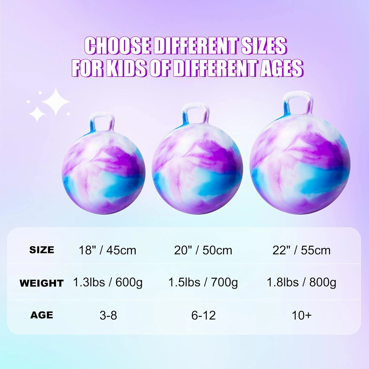 Hopper Ball, Hopping Toys for Kids, 20 inch Bouncy Ball with Handle for Boys Girls Aged 5-12, Inflatable Clouds Bounce Hopper Toy with Pump