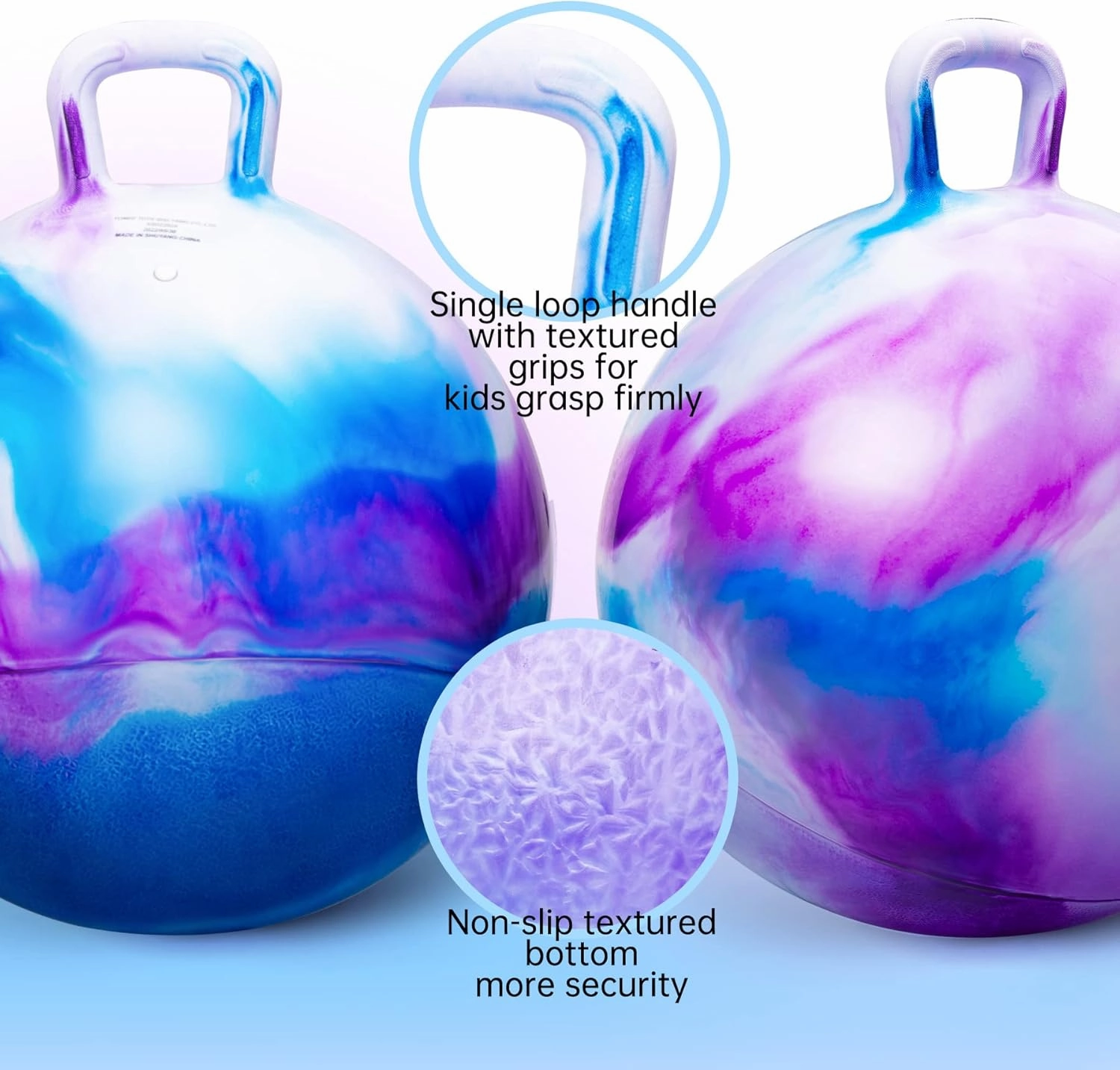 Hopper Ball, Hopping Toys for Kids, 20 inch Bouncy Ball with Handle for Boys Girls Aged 5-12, Inflatable Clouds Bounce Hopper Toy with Pump
