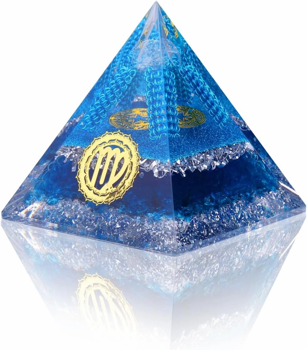 Horoscope Orgone Pyramid, Energy Crystal Virgo Zodiac Sign Gift Made of Natural Luck White Crystal & Natural kyanite Crystal for Confidence and Passion