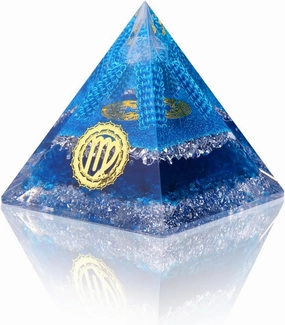 Horoscope Orgone Pyramid, Energy Crystal Virgo Zodiac Sign Gift Made of Natural Luck White Crystal & Natural kyanite Crystal for Confidence and Passion
