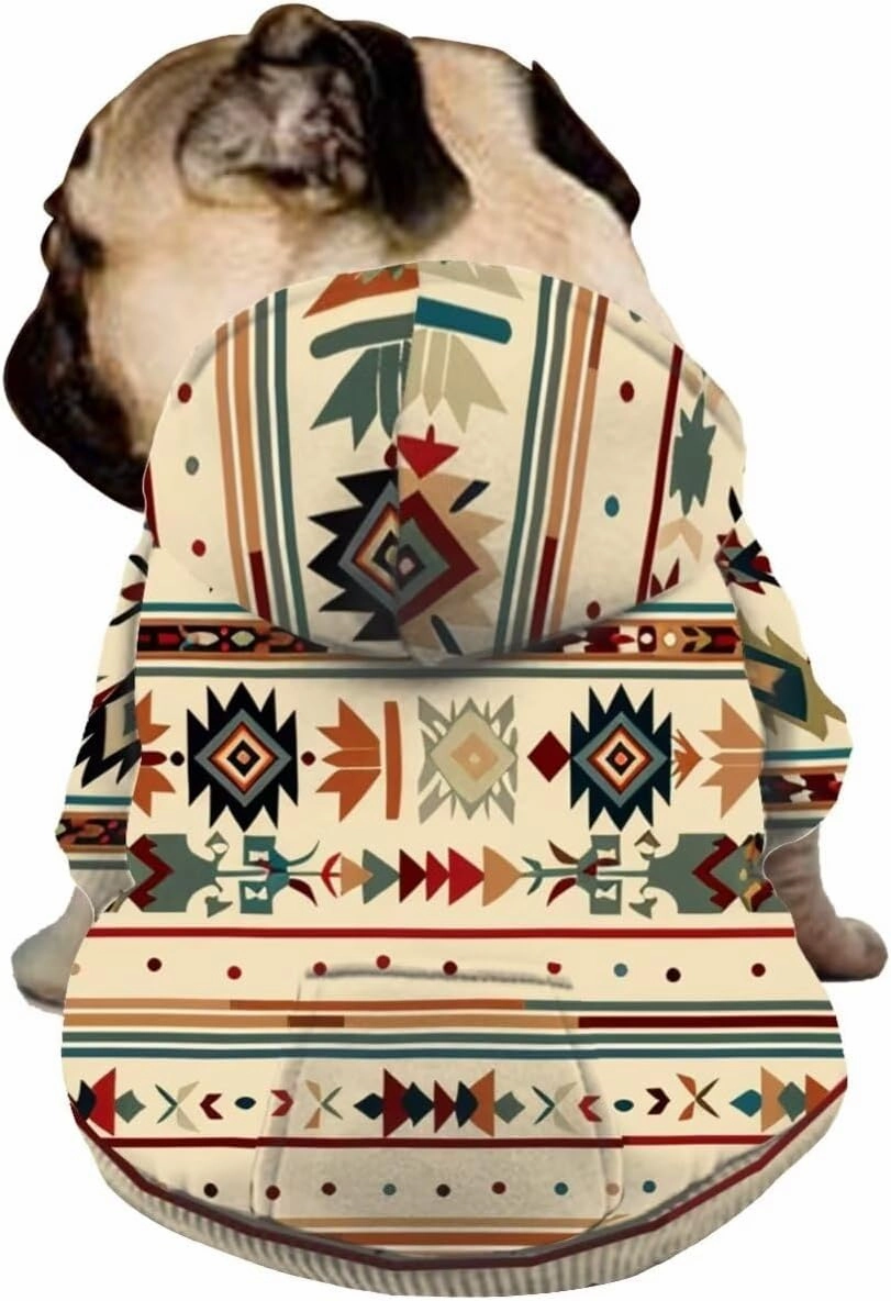 Howilath Aztec African Tribal Dog Hooded Clothes Puppy Sweatshirt with Hood Lightweight Warm Outfit Pets Puppy Shirts Tracksuits - M