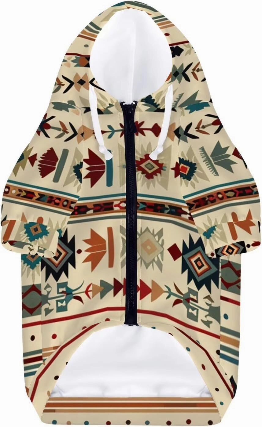Howilath Aztec African Tribal Dog Hooded Clothes Puppy Sweatshirt with Hood Lightweight Warm Outfit Pets Puppy Shirts Tracksuits - M