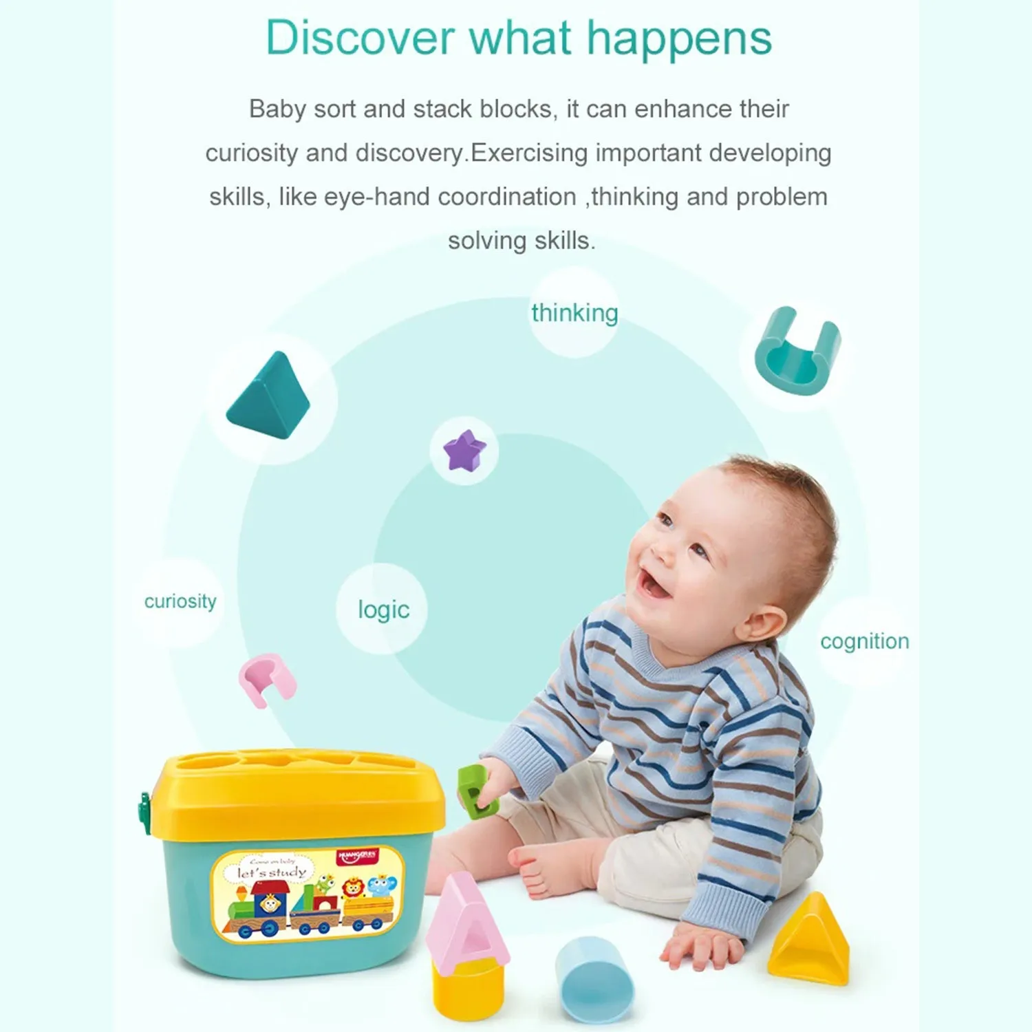 Huanger Baby’s First Blocks | Shape Sorter | Alphabets | 16 Blocks