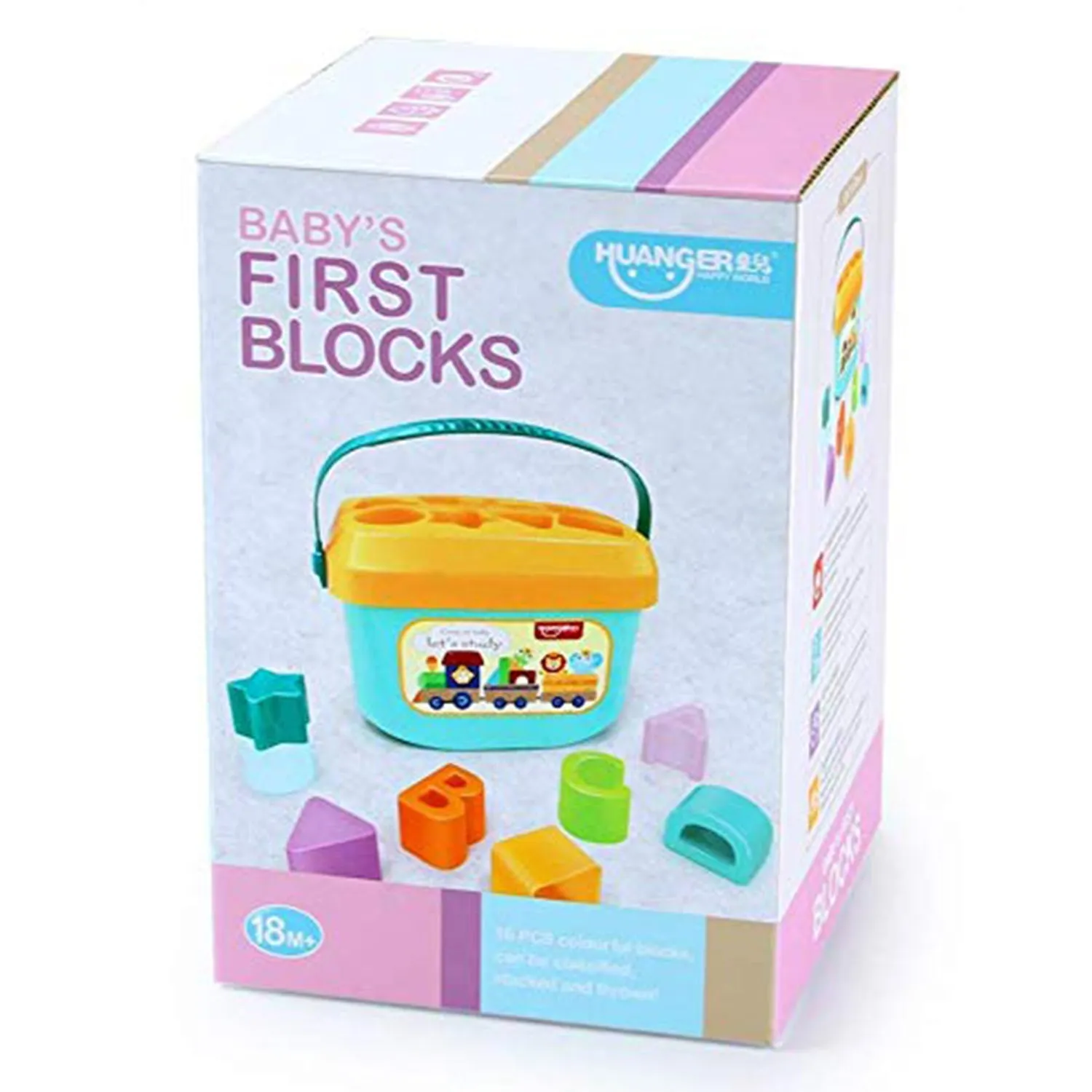 Huanger Baby’s First Blocks | Shape Sorter | Alphabets | 16 Blocks