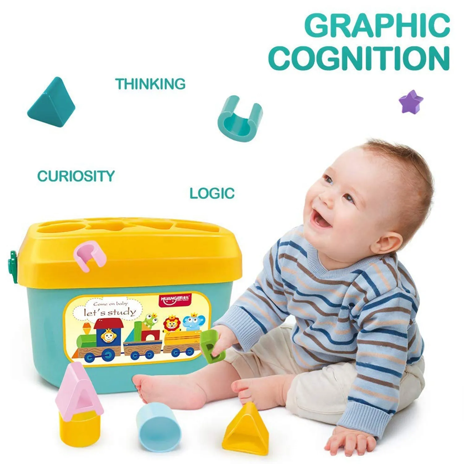 Huanger Baby’s First Blocks | Shape Sorter | Alphabets | 16 Blocks
