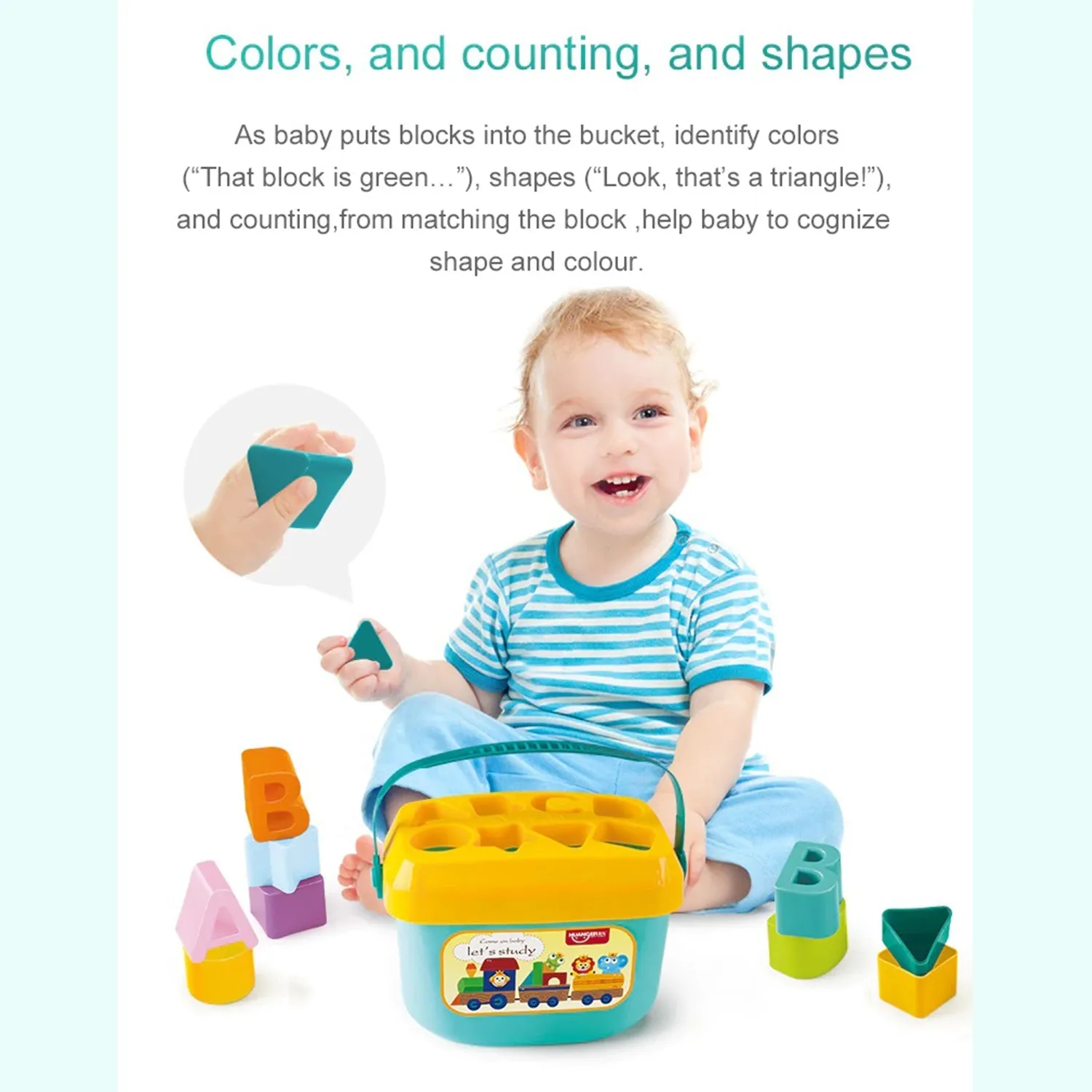 Huanger Baby’s First Blocks | Shape Sorter | Alphabets | 16 Blocks