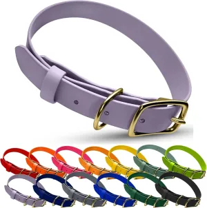 Hudson Park Dog Collar – Waterproof, BioThane Webbing, Leather-Like Feel, Adjustable, Easy-to-Clean, Odor-Resistant, Solid Brass, Multiple Colors and Sizes, Made in USA (Lilac, Large)